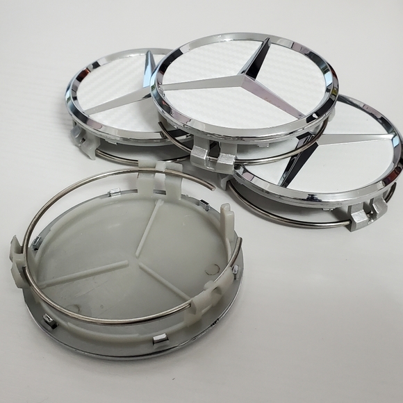4 White Carbon Fiber WHEEL CENTER HUB CAPS EMBLEM FITS MERCEDES BENZ 75MM/ 3 IN - Picture 2 of 5